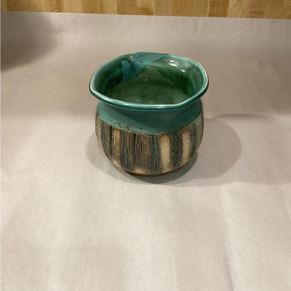 Turquoise and Beige Ceramic Vase Julie brown